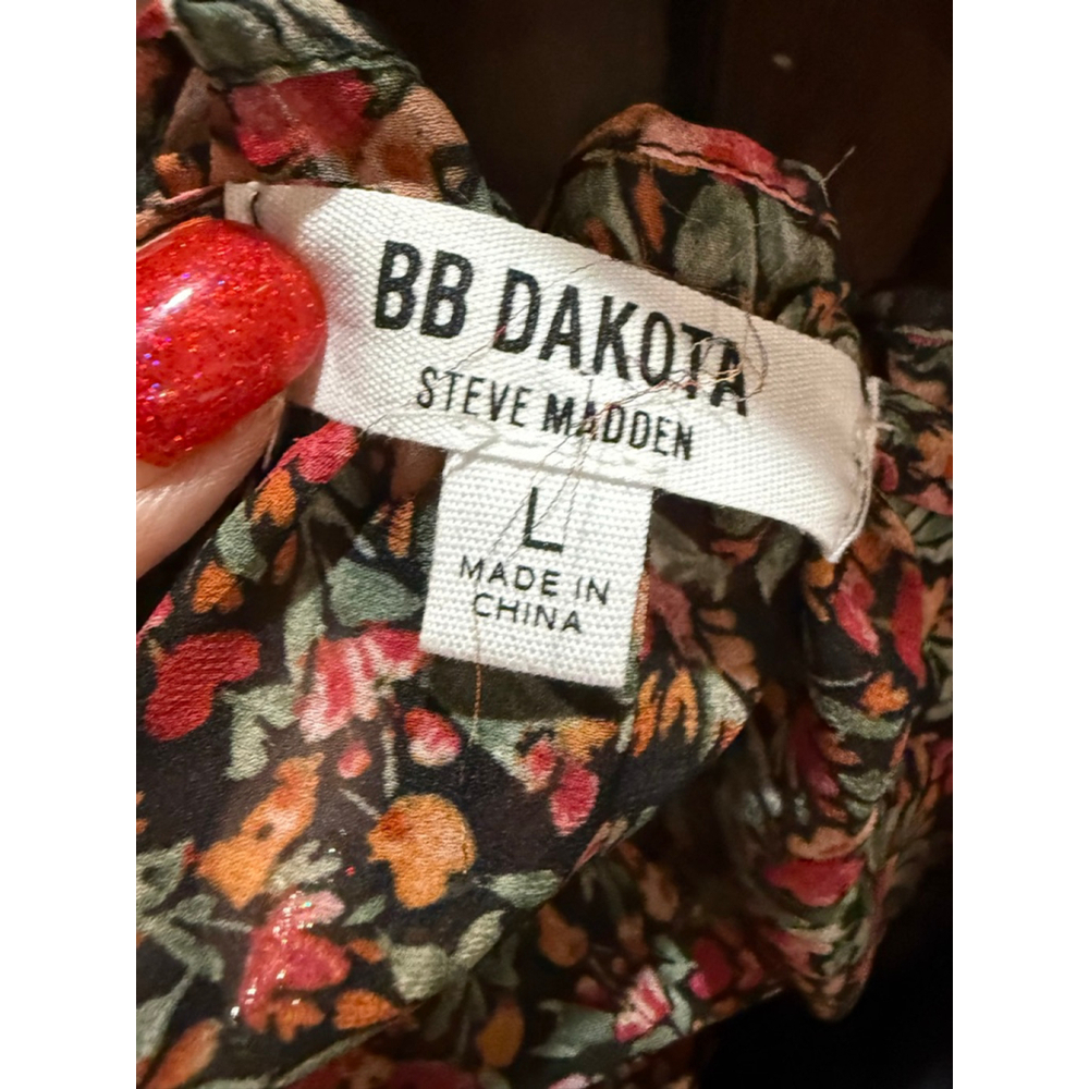 Women's BB Dakota Floral Midi Dress L Black Pink Green - Picture 5 of 9